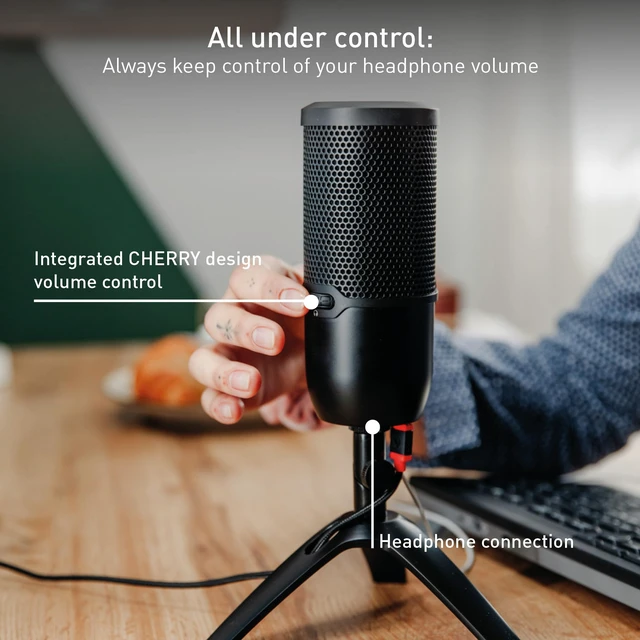 Alt view image 6 of 6 - Cherry UM 3.0, USB Microphone for Podcasting, Streaming and Home Office Use, Cardioid Polar Pattern, Headphone Jack, Compatible with PC/Mac/PS4/PS5, Black