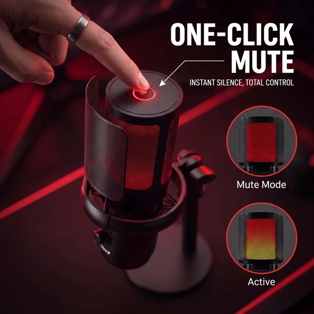 Alt view image 4 of 7 - SINWE USB Mic with AI Noise Cancellation & RGB, Gaming Microphone | 1-Knob Control: Noise Reduction, Gain, Reverb, Monitor. Quick Mute, Plug & Play for PC, PS4/5, Streaming, Podcast