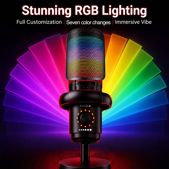 Alt view image 3 of 7 - SINWE USB Mic with AI Noise Cancellation & RGB, Gaming Microphone | 1-Knob Control: Noise Reduction, Gain, Reverb, Monitor. Quick Mute, Plug & Play for PC, PS4/5, Streaming, Podcast