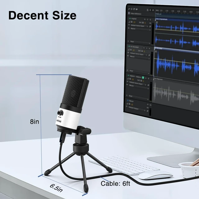 Alt view image 6 of 7 - FIFINE K669 White USB Desktop Microphone for Recording, Online Meeting | Podcast Condenser Mic for Computer, Volume Knob, Metal Tripod Stand, Voice-Over, Vocals, Home Studio, YouTube