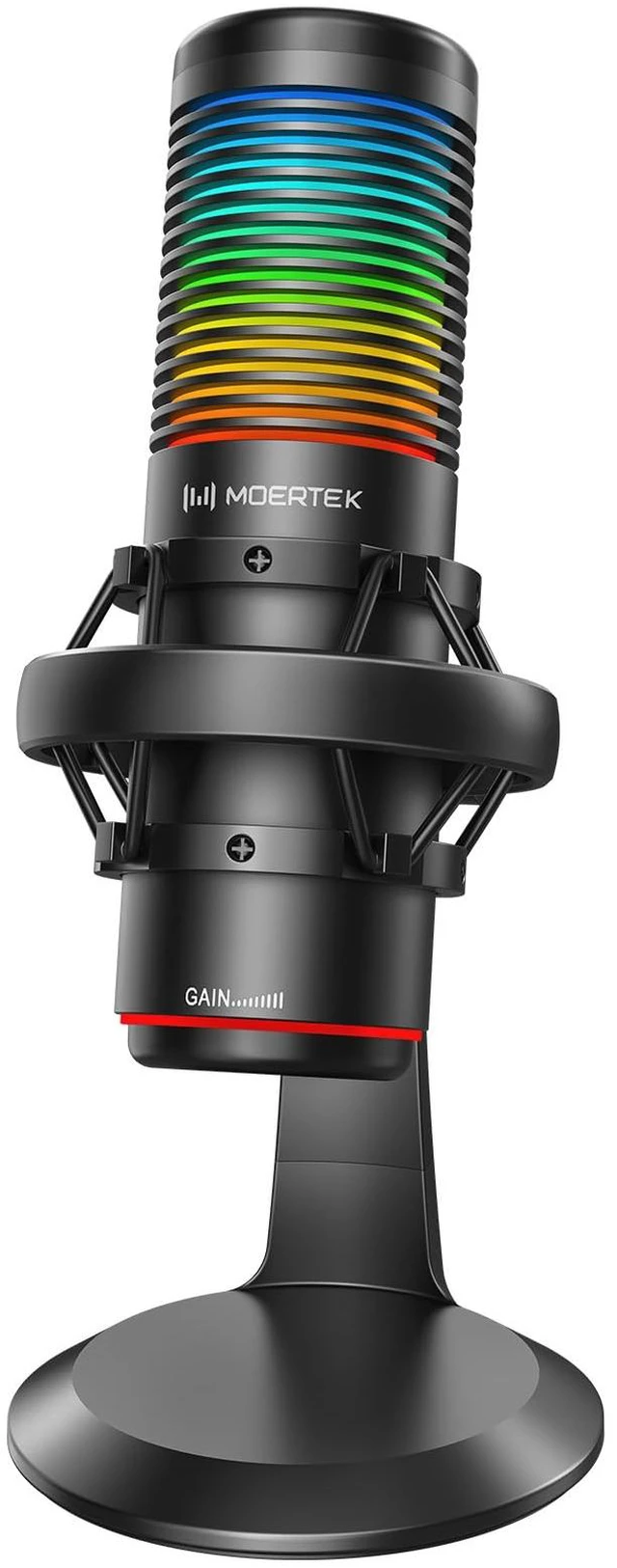 Main image of MOERTEK USB Gaming Microphone, 192kHz/24bit, Cardioid Condenser Microphone for Computer, Streaming Mic with RGB Light, Mute Button, Headphone Jack, Volume Control, Perfect for Xbox, Recording, Singing