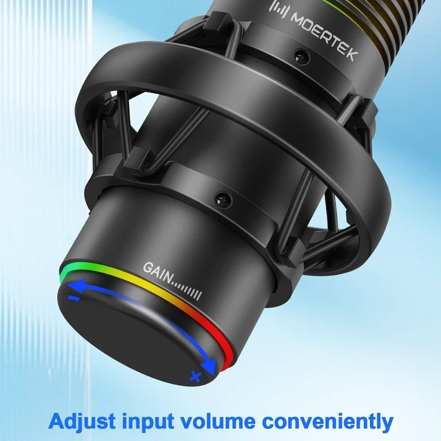 Alt view image 2 of 7 - MOERTEK USB Gaming Microphone, 192kHz/24bit, Cardioid Condenser Microphone for Computer, Streaming Mic with RGB Light, Mute Button, Headphone Jack, Volume Control, Perfect for Xbox, Recording, Singing