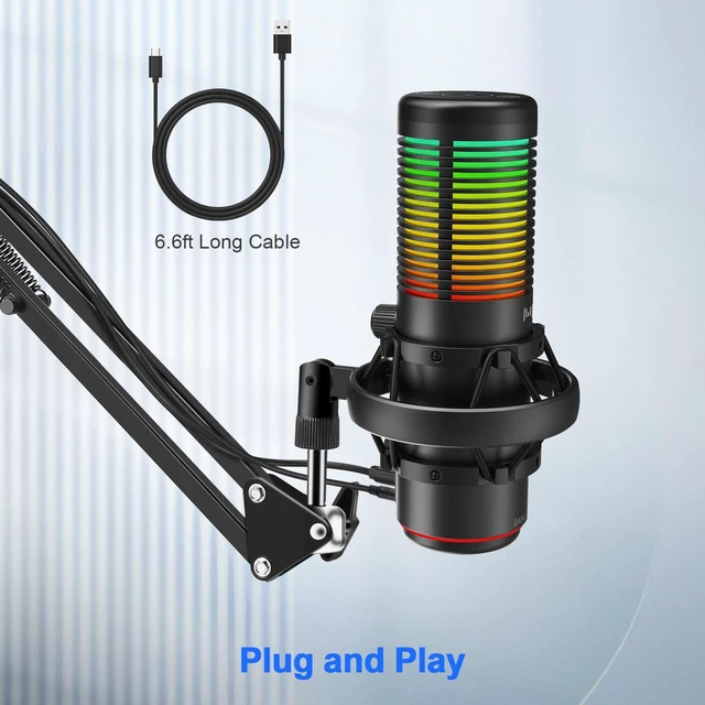 Alt view image 6 of 7 - MOERTEK USB Gaming Microphone, 192kHz/24bit, Cardioid Condenser Microphone for Computer, Streaming Mic with RGB Light, Mute Button, Headphone Jack, Volume Control, Perfect for Xbox, Recording, Singing