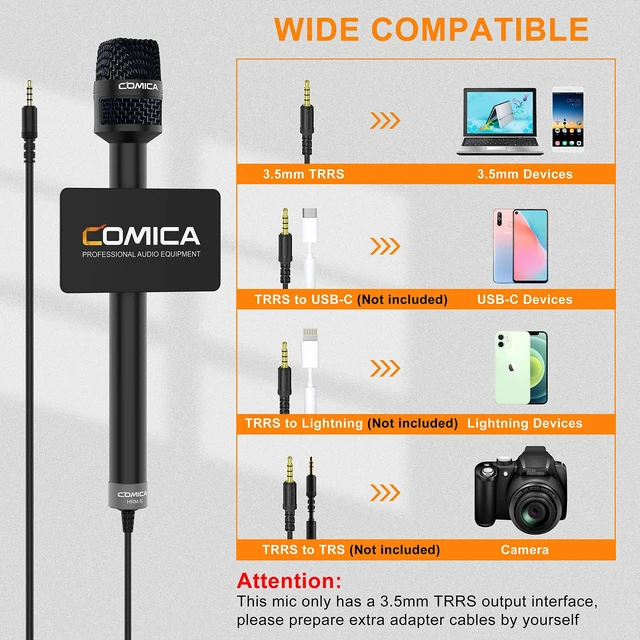 Alt view image 2 of 7 - COMICA HRM-S Handheld Interview Microphone for Smartphone, 3.5mm TRRS Cardioid Condenser Reporter Mic for Video Recording, Interview, Speech, Vocal