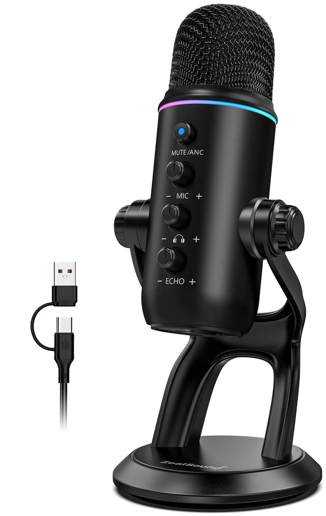 Main image of ZealSound Podcast Microphone with Noise Reduction, Gain & Mute for YouTube | USB Mic with Zero-Latency Monitoring, Echo Control & RGB for Podcasting and Recording, Compatible with PC, Mac, iPhone