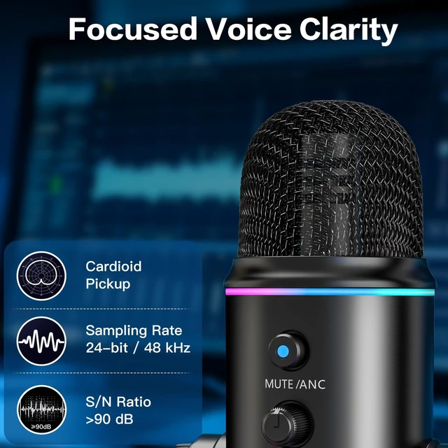 Alt view image 2 of 7 - ZealSound Podcast Microphone with Noise Reduction, Gain & Mute for YouTube | USB Mic with Zero-Latency Monitoring, Echo Control & RGB for Podcasting and Recording, Compatible with PC, Mac, iPhone