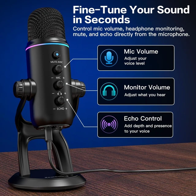Alt view image 5 of 7 - ZealSound Podcast Microphone with Noise Reduction, Gain & Mute for YouTube | USB Mic with Zero-Latency Monitoring, Echo Control & RGB for Podcasting and Recording, Compatible with PC, Mac, iPhone