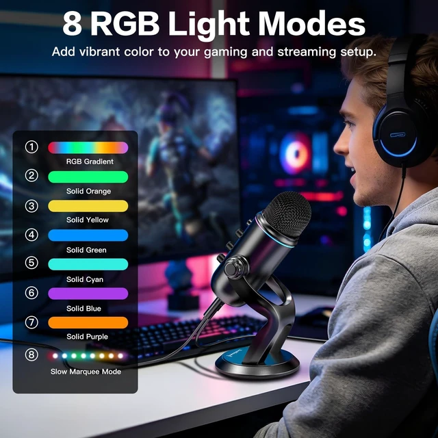 Alt view image 7 of 7 - ZealSound Podcast Microphone with Noise Reduction, Gain & Mute for YouTube | USB Mic with Zero-Latency Monitoring, Echo Control & RGB for Podcasting and Recording, Compatible with PC, Mac, iPhone