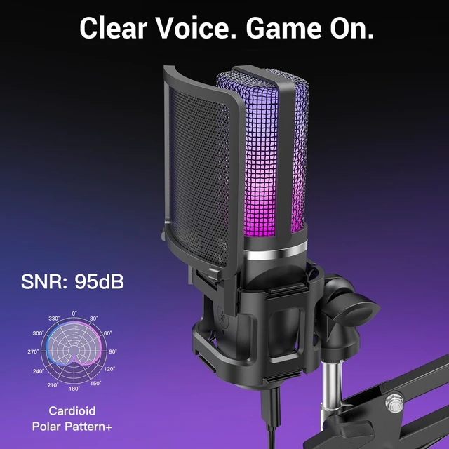 Alt view image 3 of 7 - ZealSound Podcast Microphone with Noise Reduction for PC, iPhone & Android | USB Mic with Boom Arm & Tripod Stand, Gain & Mute Controls, Zero-Latency Monitoring & RGB Lighting for Podcasting & YouTube