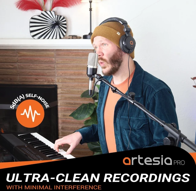 Alt view image 4 of 7 - Artesia AMC-10 Condenser Microphone with Desktop Stand & 8ft XLR Cable Output, Professional Cardioid Studio Mic with Shock Mount & Pop Filter for Vocal Recording, Podcasting, Music Production