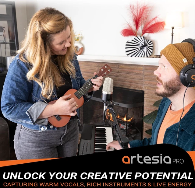 Alt view image 5 of 7 - Artesia AMC-10 Condenser Microphone with Desktop Stand & 8ft XLR Cable Output, Professional Cardioid Studio Mic with Shock Mount & Pop Filter for Vocal Recording, Podcasting, Music Production
