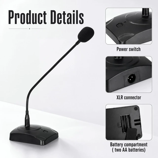 Alt view image 4 of 6 - Tellegloww 3 Pcs Gooseneck Wired Microphone with Base | Desktop 3pin Xlr Condenser Microphone with 9.8 ft Adapter Cable Conference Room Recording Studio Podium Live Broadcast Blog