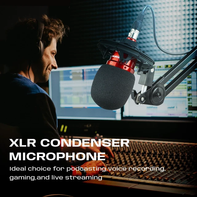 Alt view image 2 of 7 - SUUNTOK XLR Condenser Microphone, Recording Microphone with Shock Mount, Home Studio Mic Kit for Voice-Over, Streaming, ASMR, You-Tube Live, Content Creation (Red)