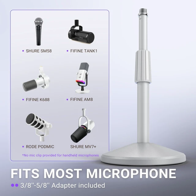 Alt view image 5 of 7 - FIFINE BS2W Height-Adjustable Desktop Microphone Stand for Podcast | Tabletop Stand, Weighted Slope-base, 3/8'' to 5/8'' Screw Adapter, for Podcast Streaming Gaming