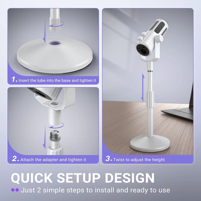 Alt view image 6 of 7 - FIFINE BS2W Height-Adjustable Desktop Microphone Stand for Podcast | Tabletop Stand, Weighted Slope-base, 3/8'' to 5/8'' Screw Adapter, for Podcast Streaming Gaming