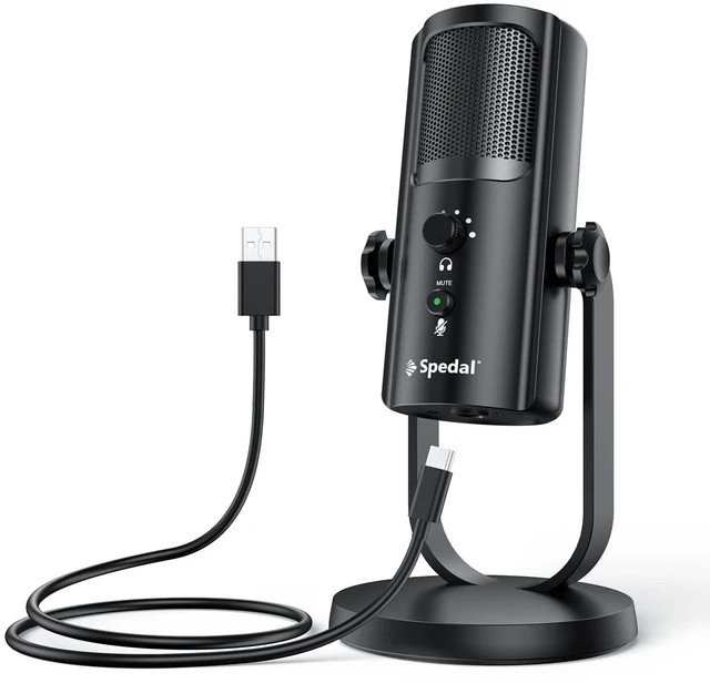 Main image of Spedal USB Microphone for PC Mac PS4 & PS5, 4 Professional Pickup Patterns, Computer Mic for Recording Streaming Podcast, Anti-Vibration Shock Mount, Headphone Output and Volume Control,Gray