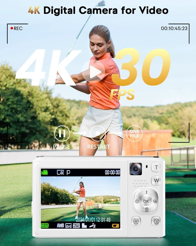 Alt view image 3 of 7 - Digital Camera,4K 48MP Camera for Photography,Dual Lens,Autofocus,Beginners | Vlogging Camera with 32GB SD Card, Compact Point and Shoot with Front and Rear Lens, 16X Zoom, Anti-Shake, 2 Batteries