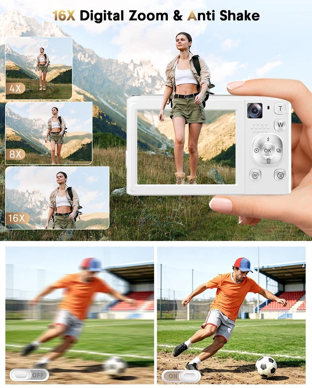 Alt view image 5 of 7 - Digital Camera,4K 48MP Camera for Photography,Dual Lens,Autofocus,Beginners | Vlogging Camera with 32GB SD Card, Compact Point and Shoot with Front and Rear Lens, 16X Zoom, Anti-Shake, 2 Batteries