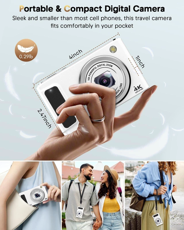Alt view image 6 of 7 - Digital Camera,4K 48MP Camera for Photography,Dual Lens,Autofocus,Beginners | Vlogging Camera with 32GB SD Card, Compact Point and Shoot with Front and Rear Lens, 16X Zoom, Anti-Shake, 2 Batteries