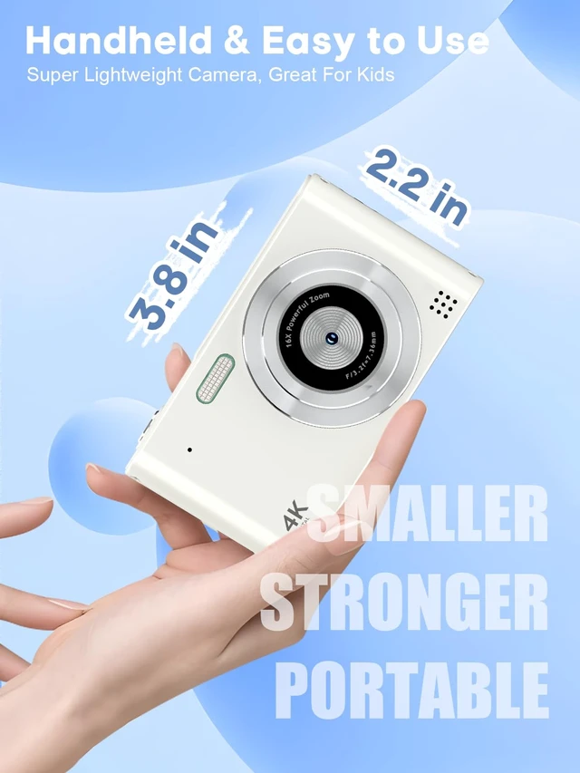 Alt view image 3 of 6 - Digital Camera, 44MP Full HD 1080P Point and Shoot Camera with 64GB Card, Anti Shake 16X Zoom Compact Volg Cameras, Portable Small Camara Gift for Kids, Ages Teen Girl Boy - White