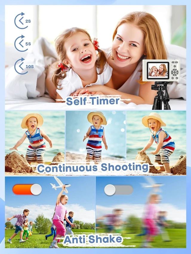 Alt view image 5 of 6 - Digital Camera, 44MP Full HD 1080P Point and Shoot Camera with 64GB Card, Anti Shake 16X Zoom Compact Volg Cameras, Portable Small Camara Gift for Kids, Ages Teen Girl Boy - White