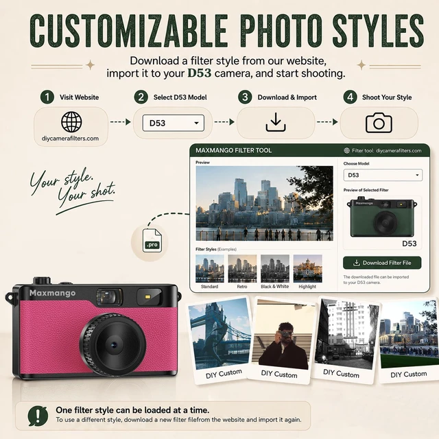Alt view image 5 of 7 - Maxmango D53 Vintage Digital Camera - Retro Digital Camera 12MP Screenless Vintage Camera Disposable Camera Replacement Includes 8GB SD Card Pink