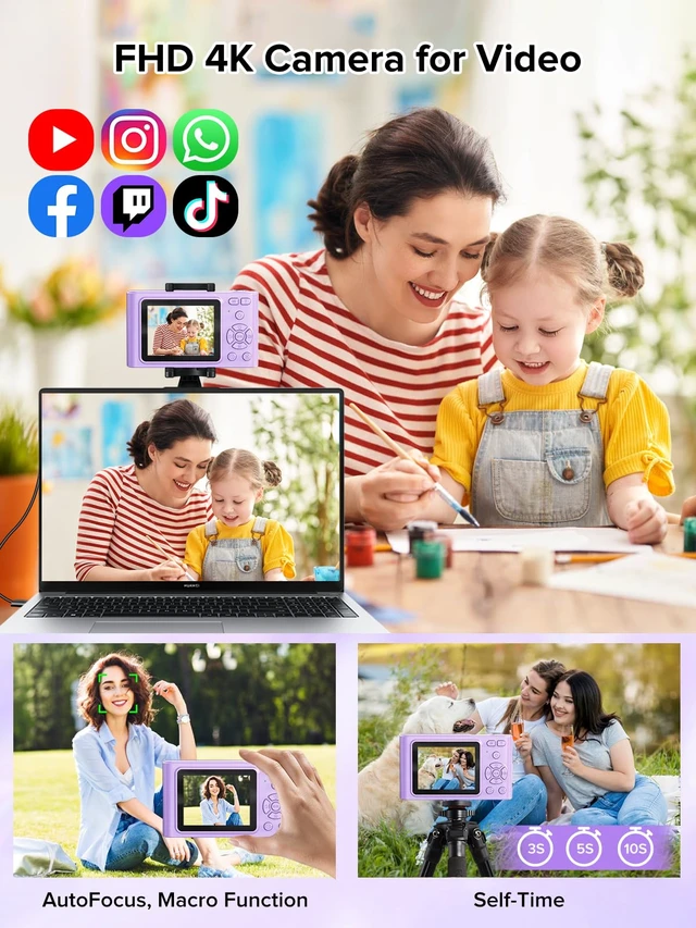 Alt view image 3 of 7 - Digital Camera, 44MP Full HD 1080P Point and Shoot Camera with 64GB Card, Anti Shake 16X Zoom Compact Volg Cameras, Portable Small Digicam Gift for Kids, Ages Teen Girl Boy - Purple