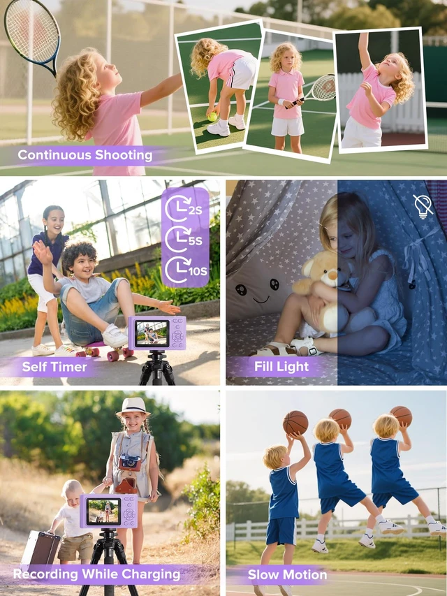 Alt view image 6 of 7 - Digital Camera, 44MP Full HD 1080P Point and Shoot Camera with 64GB Card, Anti Shake 16X Zoom Compact Volg Cameras, Portable Small Digicam Gift for Kids, Ages Teen Girl Boy - Purple