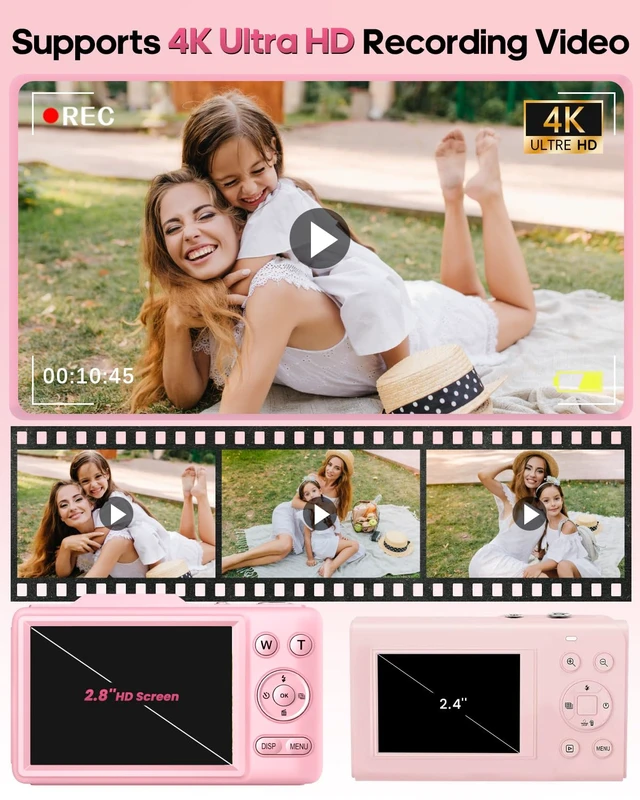 Alt view image 2 of 7 - Digital Camera 4K Autofocus Vlogging Camera for Photography with 16X Zoom Anti Shake, 32G8 Card, 48MP Compact Portable Point and Shoot Camera Gift for Kids Beginner (Pink)