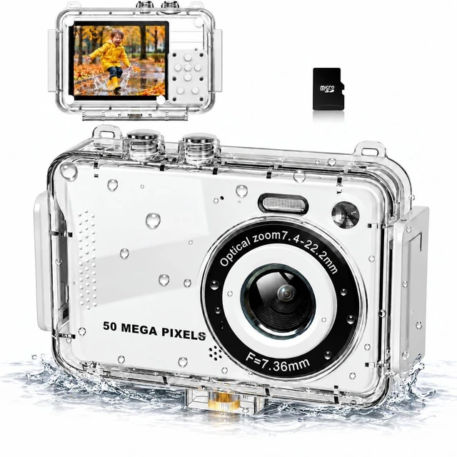 Main image of MOMILLA Kids Camera with Waterproof Case, 4K Vlogging Digital Camera | 16X Zoom Autofocus, 50MP Underwater Toddler Camera for Travel, Swimming, Outdoor, Birthday Gifts for 5-16 Year Old Boys Girls