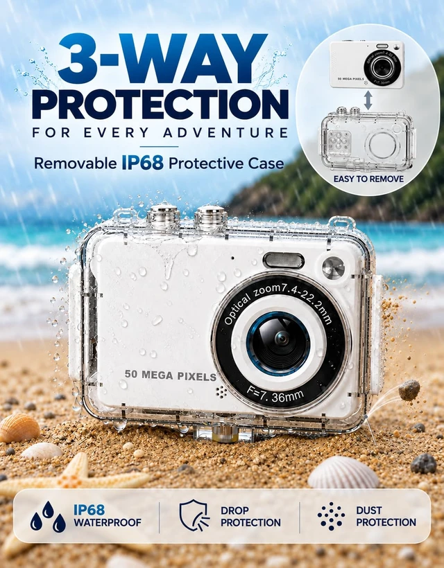 Alt view image 2 of 7 - MOMILLA Kids Camera with Waterproof Case, 4K Vlogging Digital Camera | 16X Zoom Autofocus, 50MP Underwater Toddler Camera for Travel, Swimming, Outdoor, Birthday Gifts for 5-16 Year Old Boys Girls