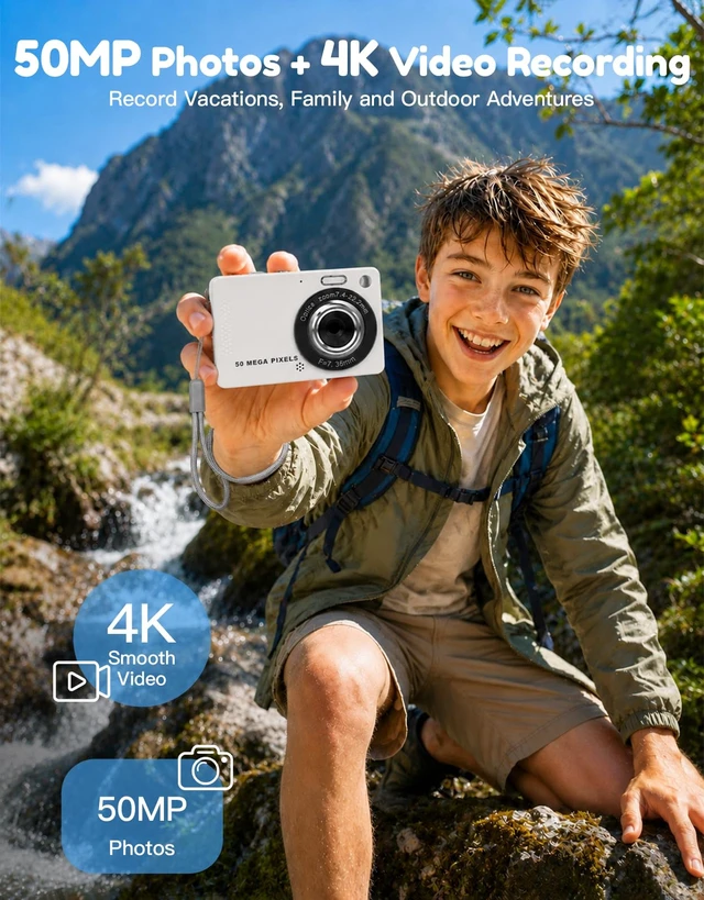 Alt view image 3 of 7 - MOMILLA Kids Camera with Waterproof Case, 4K Vlogging Digital Camera | 16X Zoom Autofocus, 50MP Underwater Toddler Camera for Travel, Swimming, Outdoor, Birthday Gifts for 5-16 Year Old Boys Girls