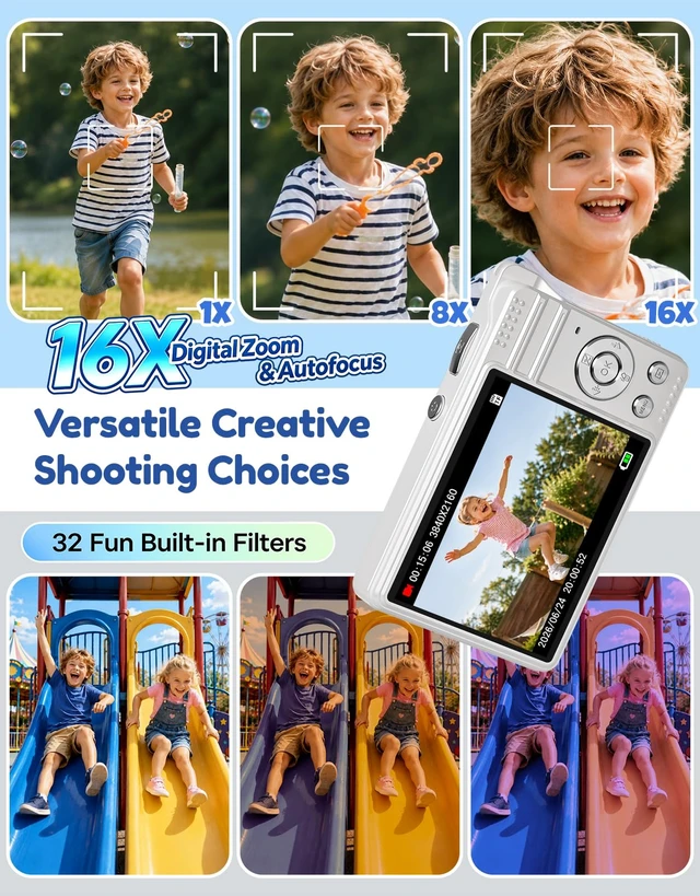 Alt view image 4 of 7 - MOMILLA Kids Camera with Waterproof Case, 4K Vlogging Digital Camera | 16X Zoom Autofocus, 50MP Underwater Toddler Camera for Travel, Swimming, Outdoor, Birthday Gifts for 5-16 Year Old Boys Girls