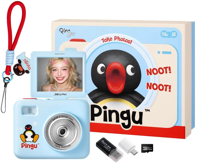 Main image of Martube Pingu Cute Digital Camera with Flip Screen, Gift for Teens & Adults | Retro Portable Travel Digital Camera for Photos & Videos, Includes 16GB SD Card, Card Reader & OTG Adapter, Light Blue