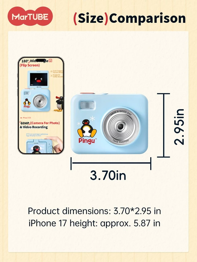Alt view image 7 of 7 - Martube Pingu Cute Digital Camera with Flip Screen, Gift for Teens & Adults | Retro Portable Travel Digital Camera for Photos & Videos, Includes 16GB SD Card, Card Reader & OTG Adapter, Light Blue