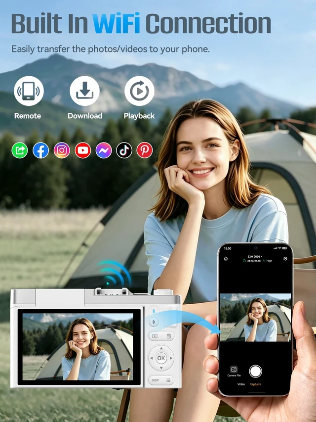 Alt view image 3 of 7 - AEKOMi 4K Digital Camera WiFi 180°Flip Screen 64MP Autofocus 16X Zoom Video | Compact Point and Shoot Cameras for Beginners, Anti-Shake, Vlogging Camera With 32GB SD Card, White