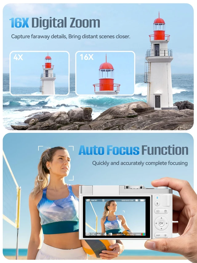 Alt view image 4 of 7 - AEKOMi 4K Digital Camera WiFi 180°Flip Screen 64MP Autofocus 16X Zoom Video | Compact Point and Shoot Cameras for Beginners, Anti-Shake, Vlogging Camera With 32GB SD Card, White