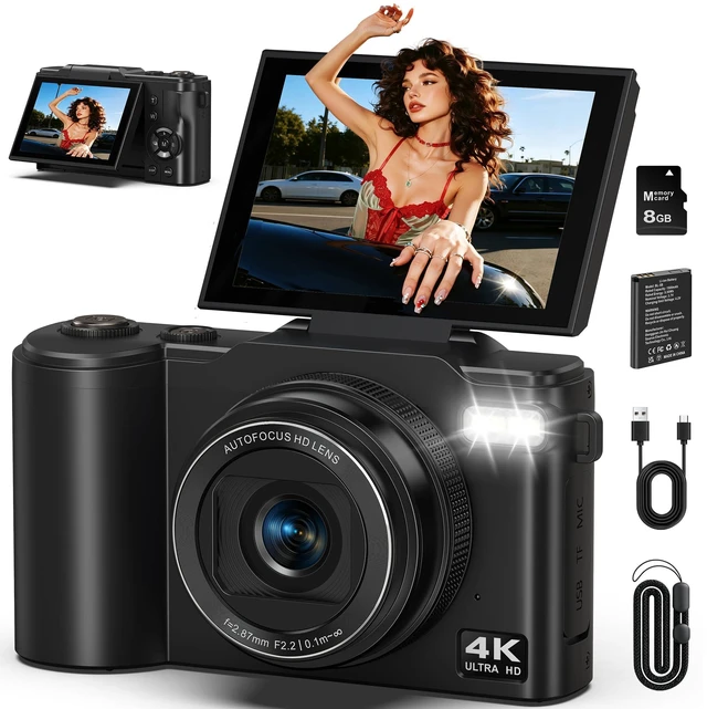 Main image of 4K Digital Camera for Photography, 64MP Vlogging Camera for YouTube | 180° Flip Screen, 18X Zoom UHD Autofocus Video Camara, Compact Camera with Micro SD Card for Teens, Boys & Girls, Beginners