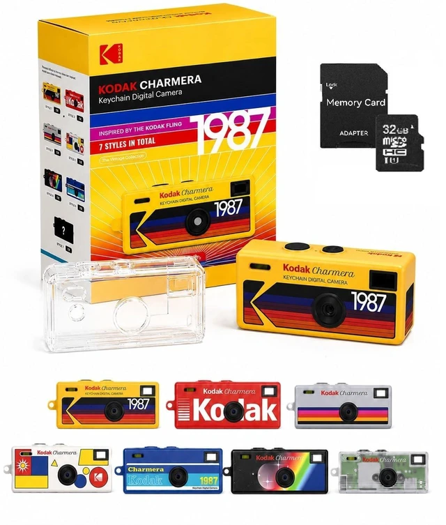 Main image of Kodak Charmera Keychain Digital Camera Random Style Blind Box | Bundle includes a Sturdy Tiger Crystal Clear Protective Case, 32GB Micro SD Card, Adapter & Camera Strap