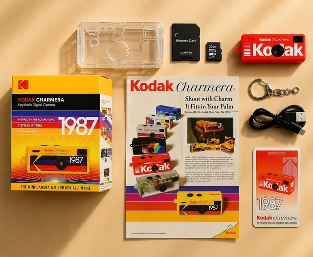 Alt view image 4 of 5 - Kodak Charmera Keychain Digital Camera Random Style Blind Box | Bundle includes a Sturdy Tiger Crystal Clear Protective Case, 32GB Micro SD Card, Adapter & Camera Strap