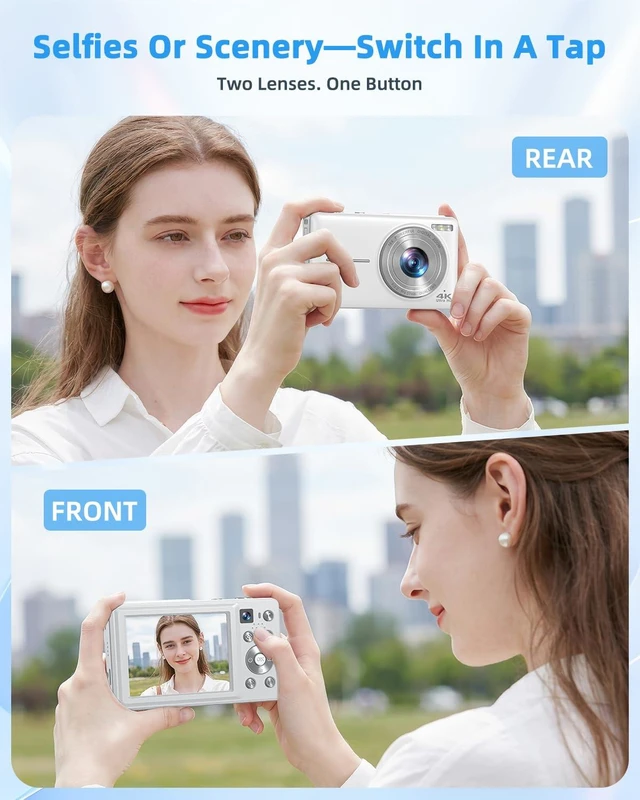 Alt view image 2 of 7 - 4K Digital Camera 64MP Autofocus for Selfies and Vlogging Point and Shoot | 2026 New Compact Camera with 16X Zoom Anti Shake Built In Flash 32GB Card and 2 Batteries Ideal Gift for Teens and Beginners