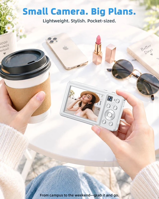 Alt view image 5 of 7 - 4K Digital Camera 64MP Autofocus for Selfies and Vlogging Point and Shoot | 2026 New Compact Camera with 16X Zoom Anti Shake Built In Flash 32GB Card and 2 Batteries Ideal Gift for Teens and Beginners