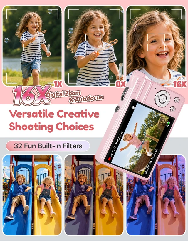Alt view image 4 of 7 - Digital Camera,4K Vlogging Underwater Camera,50MP Kids Camera Teens | 4K Digital Camera w/ Waterproof Case, 32 Filters 16X Zoom, Kids Toys for Travel, Christmas Gift for 5-16 Year Old Girls Teens