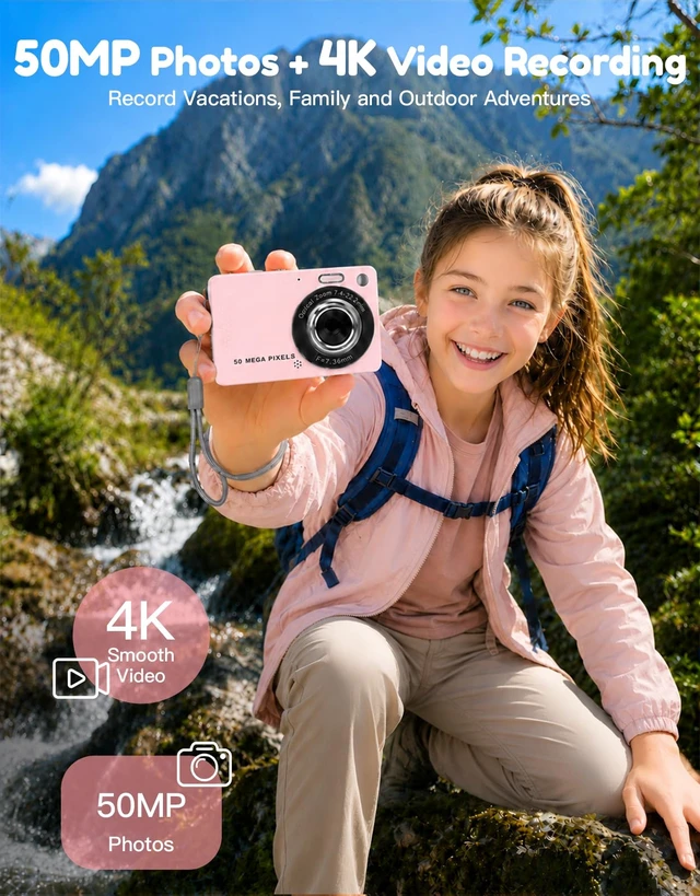 Alt view image 3 of 7 - Digital Camera,4K Vlogging Underwater Camera,50MP Kids Camera Teens | 4K Digital Camera w/ Waterproof Case, 32 Filters 16X Zoom, Kids Toys for Travel, Christmas Gift for 5-16 Year Old Girls Teens