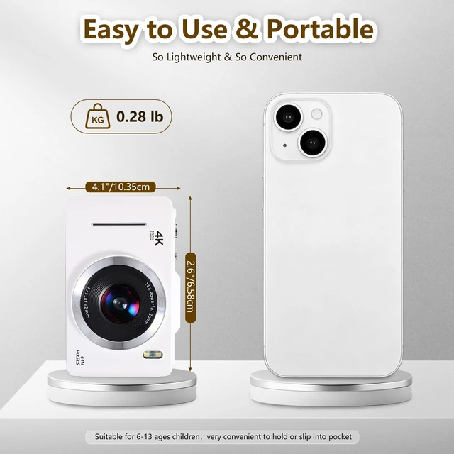 Alt view image 4 of 7 - Digital Camera Latest 4K Autofocus Camera, 64MP 2.8" Large FHD Screen, 64GB Card, 16X Zoom, Anti-Shake, Compact Portable Point and Shoot Camera for Kids Teens Beginners, Birthday Gift-White