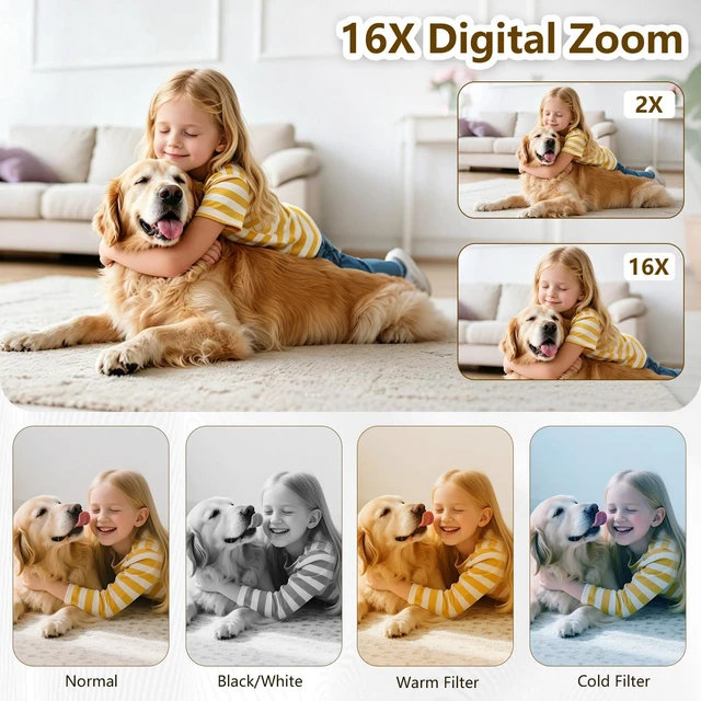 Alt view image 5 of 7 - Digital Camera Latest 4K Autofocus Camera, 64MP 2.8" Large FHD Screen, 64GB Card, 16X Zoom, Anti-Shake, Compact Portable Point and Shoot Camera for Kids Teens Beginners, Birthday Gift-White