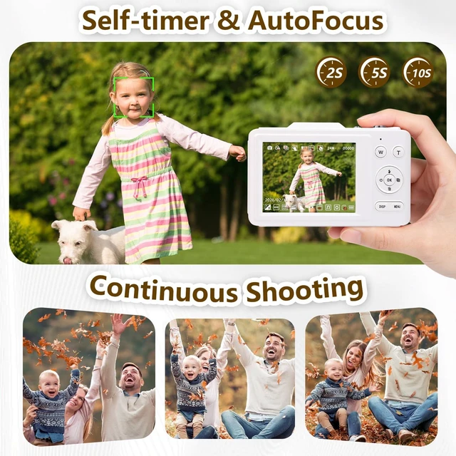 Alt view image 6 of 7 - Digital Camera Latest 4K Autofocus Camera, 64MP 2.8" Large FHD Screen, 64GB Card, 16X Zoom, Anti-Shake, Compact Portable Point and Shoot Camera for Kids Teens Beginners, Birthday Gift-White