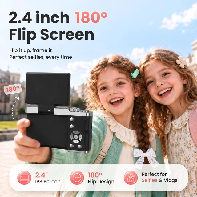 Alt view image 3 of 7 - Kids Digital Camera for Ages 6-15,Beginner Camera for Boys & Girls,Easy to Use Starter Camera with Flip Screen, Autofocus,Selfie & Video for Travel,School,Birthday, with SD Card