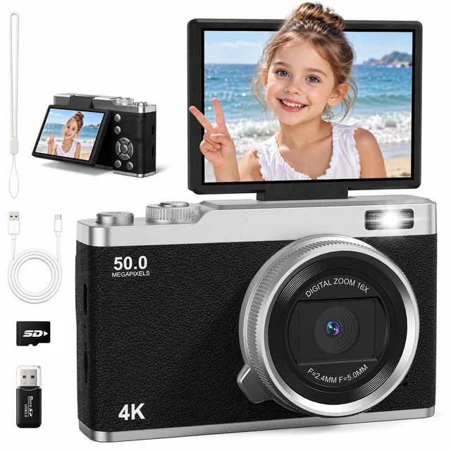 Main image of Kids Digital Camera for Ages 6-15,Beginner Camera for Boys & Girls,Easy to Use Starter Camera with Flip Screen, Autofocus,Selfie & Video for Travel,School,Birthday, with SD Card