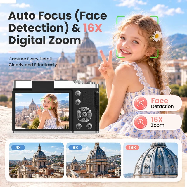 Alt view image 7 of 7 - Kids Digital Camera for Ages 6-15,Beginner Camera for Boys & Girls,Easy to Use Starter Camera with Flip Screen, Autofocus,Selfie & Video for Travel,School,Birthday, with SD Card